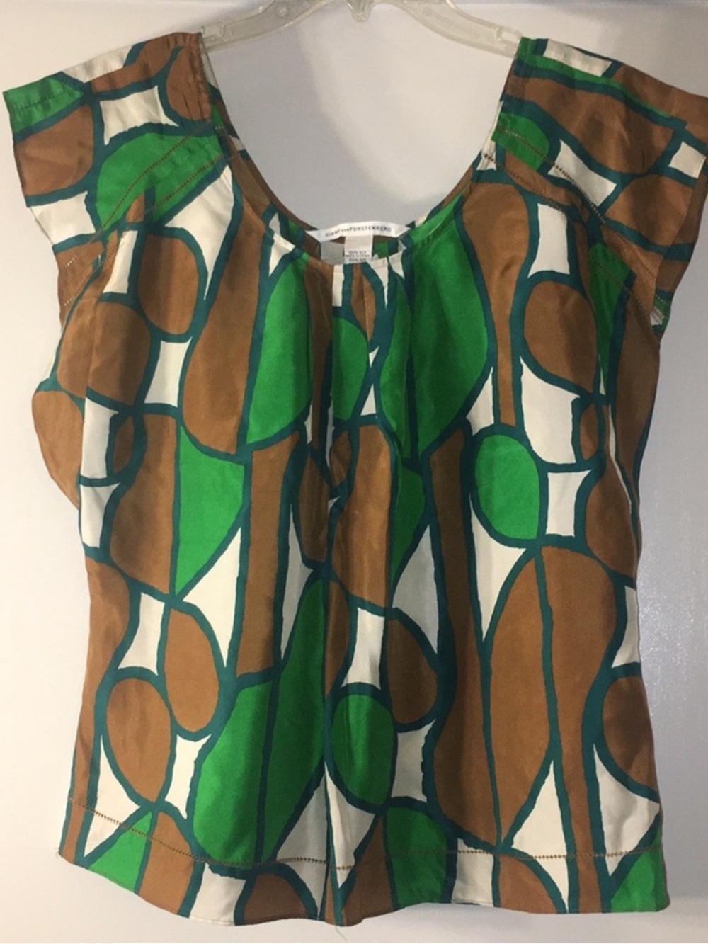 Diane von Furstenberg Green and Brown Silk Blouse